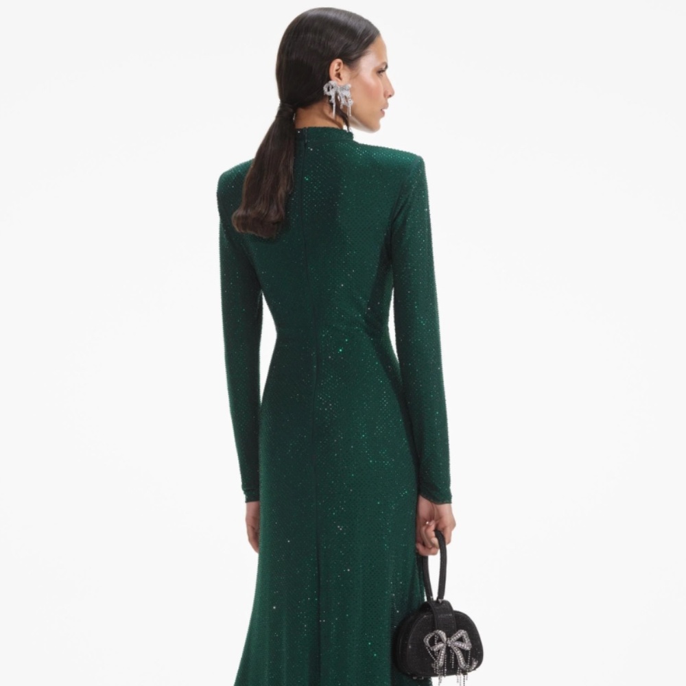 self-portrait Emerald Green Rhinestone Mesh Midi Dress Size US6 - MSRP $700 -NWT - Picture 3 of 9
